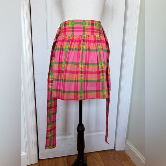Vintage Y2K Farm Rio Coquette Girl Barbiecore Pink & Green Plaid Skirt with Bow - Picture 6 of 12